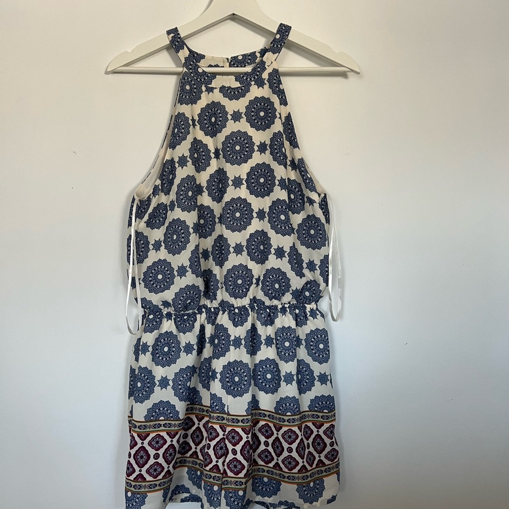 One Clothing Navy and Cream Patterned romper